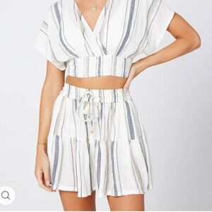 L*Space White and Blue Striped Mini Skirt- medium